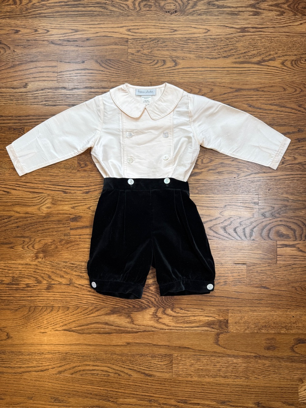 Vintage Frances Johnston Silk Heirloom Top Black Velvet Toddler Shorts 18 Mths